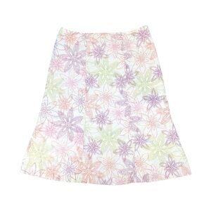 Mercer & Madison 100% Linen Skirt Womens 4 Midi White Colorful Floral Embroidery